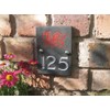 Engraved Slate House Number Sign Plaque with Hand Painted Motif
