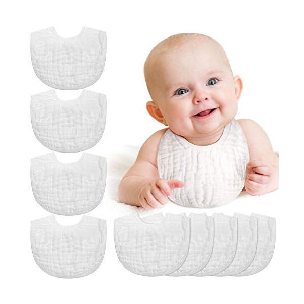 10 Pieces Muslin Adjustable Baby Bandana Drool Bibs for Drooling Baby (White)