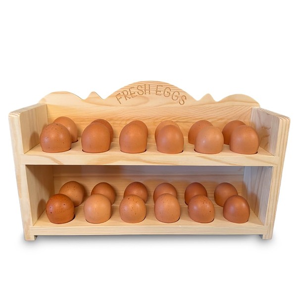 Wooden Egg Holder Countertop – 24-Egg Storage Rack, Natural Wood
