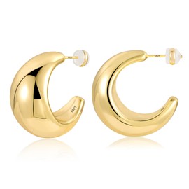 Gold Ohrstecker Große Klobige Ohrringe für Damen, Große Klobige Gold Creolen Ohrringe Hypoallergene Sterling Silber Ohrringe Große Dicke Ohrstecker Offene Creolen Statement tropfen Ohrringe Damen