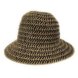 Packable Ribbon Crusher Sun Shade Beach Hat, Adjustable Wide Shapeable Brim, SPF UPF 50 UV Protection (Black/Tan)