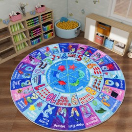 AKASISRUG Kids Play Rug Fluffy ABC Educational Rug Round 63" Ocean Kids Rug Non-Slip Play Mat Alphabet Ocean Animals Classroom Rug Carpet Soft Baby Crawling Mat for PlayroomTummy Time