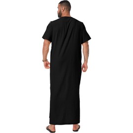 YAOHUOLE Kurta for Men Soft Comfortable Muslim Robe Side Split Kaftan Long Gown Thobe Zipper placket Black XL
