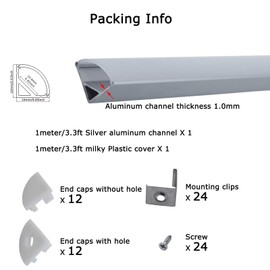 Litever 6 Pack 1Meter/3.3ft V Shape Aluminum Channels 90 Degree Corner LED Strip Channel System with PC Cover, Mounting Clips, End Caps,Designed for 3528 5050 LED Strip Mounting LL-017-DS