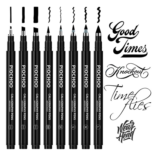 Piochoo Calligraphy Pens,8 Size Calligraphy Pens for Writing,Brush Pens Calligraphy