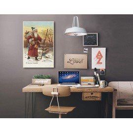 Lantern Press Christmas Greeting, Santa with Walking Stick, (24x36 Wrapped Canvas, Wall Decor, Artwork)