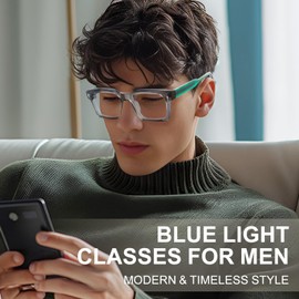 SKYWAY Blue Light Filter Glasses Men – Fashion Square Glasses Blue Light Glasses – Glasses Without Prescription – Blue Light Blocking Glasses for Men, gray