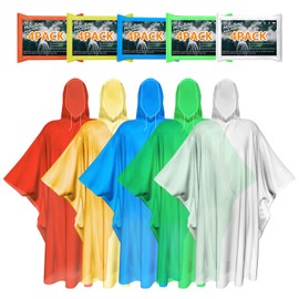 HouSou Disposable Rain Ponchos for Adult, 20 Pack 5 Rainbow Colors Rain Ponchos with Drawstring Hood, Emergency Rain Poncho for Adult, Thicker Material, Waterproof