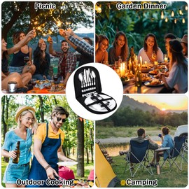 Camping Cutlery Set Portable 13 Pieces Stainless Steel Picnic Set Crockery Set with Spoon Fork Bowl for Picnic Camping 2 People