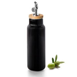 Nucookery Ceramic Olive Oil Dispenser Bottle for Kitchen, 14 oz Opaque Vinegar Dispenser Bottle, Large Capacity Cooking Oil Container for Storage Vinegar, Soy Sauce, Coffee Syrup, Black