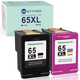 MYTONER Remanufactured Ink Cartridge Replacement for HP 65XL 65 XL High Yield Ink for HP Envy 5052 5055 5058 DeskJet 2622 3755 2624 2652 2655 3720 3752 3721 3722 3723 3758 Printer(Black Tri-color,2PK)