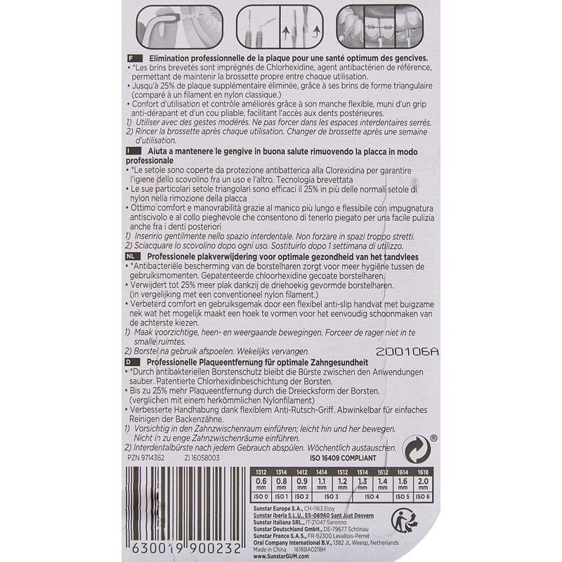 Gum Dental Trav-ler inter-dental brush, 2.0 mm, grey (6 pieces).