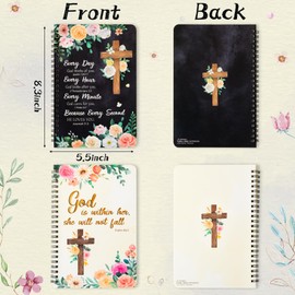Xqumoi Xqumoi 2Pack A5 Floral Cross Religious Spiral Notebooks, She Will Not Fall Bible Verse Ruled Hardbound Journal Writing Hardcover Notebooks Christian Christmas Gift Sunday School Office Supplies