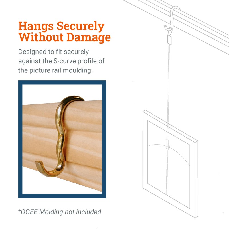 PHS Picture Rail Hooks - Durable Picture Rail Hangers -