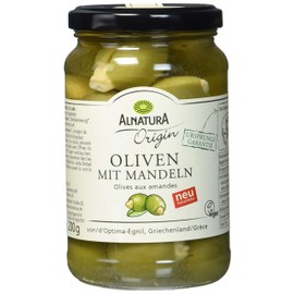 Alnatura Green Olives with Almonds Organic, 350 g (Draining Weight - 200 g)
