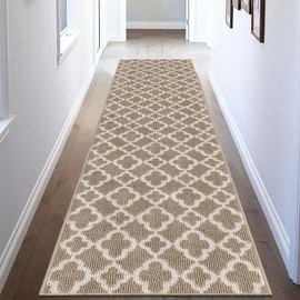 U'Artlines Long Runner Rug for Hallway 2×8feet Non Slip Kitchen Floor Carpet Runners Beige Geometric Pattern Machine Washable Area Rug for Entryway Bathroom