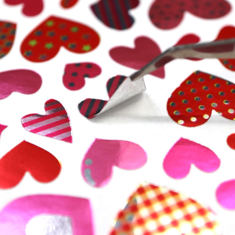 YS-035 Sparkling Punmaru Heart Stickers, Mix, Colorful, Valentine, 1 Sheet,