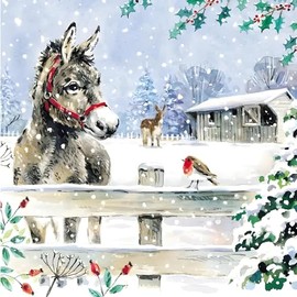 GBCC Charity Christmas Cards Pack of 10 - Charity Christmas Cards 2024 with Artistic Donkey and Robin Design - Eco-Friendly Xmas Cards Multipack with Envelopes