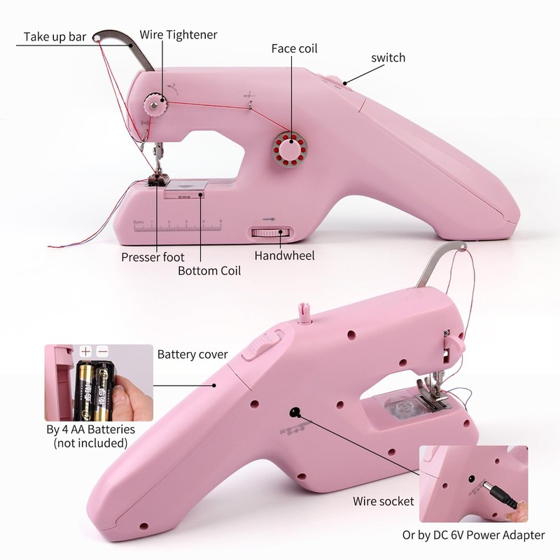 Hand Sewing Machine with Double Thread, Portable Electric Mini Sewing