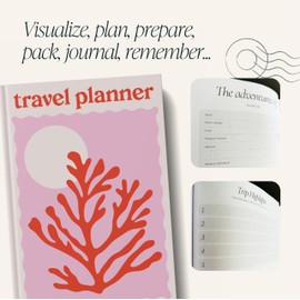 Yop & Tom Red Coral Travel Planner - Vacation Planner with 7 Trips, Budget, Accommodations, Space for Journaling, Memories and More
