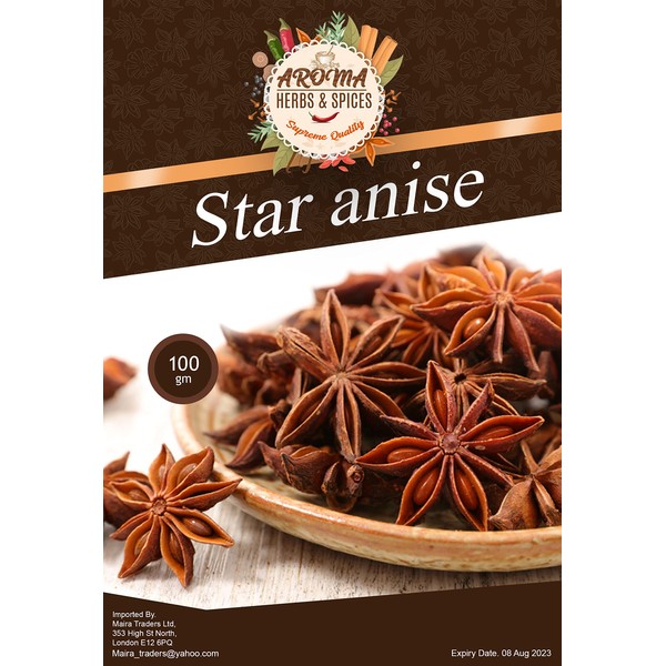Star Anise Whole | Badiyan | Star Anise (100g/3.5oz) Gluten Free | Non GMO Whole Star Anise Pods | Dried Anise Star Spice | Premium Quality & Aroma, Great for Baking & Tea