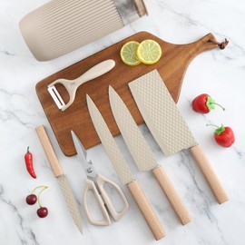 Knife Set, ZWJFDCBD 7-Piece Stainless Steel Kitchen Knife Set With Universal Knife Block, Non-stick Anti-Rust Knives Set for Kitchen, Super Sharp Knife Block Set with Removable Holder, Space Saving