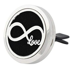 Aromabug (Infinite Love) 30mm Car Aromatherapy Essential Oil Diffuser Stainless Steel Locket Air Freshener with Vent Clip 7 Pads 1 Oil Included