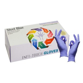 Infi-touch, Heavy Duty, Steel Blue, Nitrile Gloves, 9.5" Length, Powder Free, 6 Mil Thickness, 100 Count