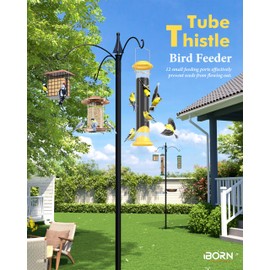iBorn iBorn Nyjer & Thistle Bird Feeder for Outdoors HangingFinch Feeders for OutsideMetal Tube Bird Feeder 14 Inch with 12 Small Ports,8 Metal Perches,Yellow