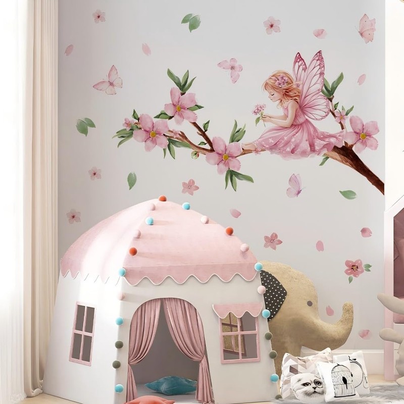 Pink Peach with Fairy Wall Decals for Girls Room, 30x60cm