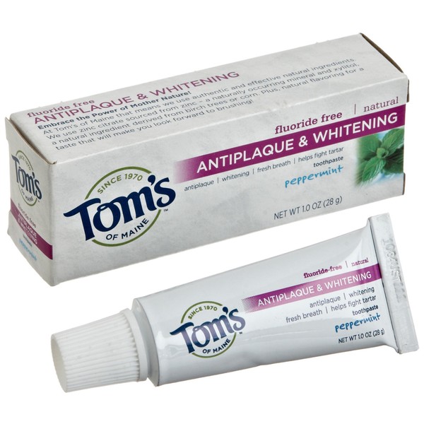 Tom's of Maine, Fluoride Free Antiplaque & Whitening Toothpaste - Peppermint, 1 Ounce