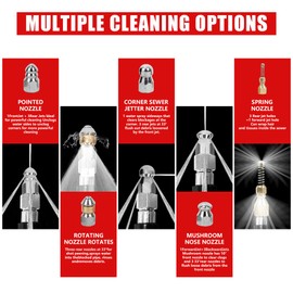 NaiNai 150FT Sewer Jetter Kit for Pressure Washer,1/4 Inch NPT Sewer Jetting Hose,Pressure Washer Drain Cleaner Hose 5800PSI with Sewer Jetter Nozzles, Gloves, Waterproof Tape, Apron (150FT)