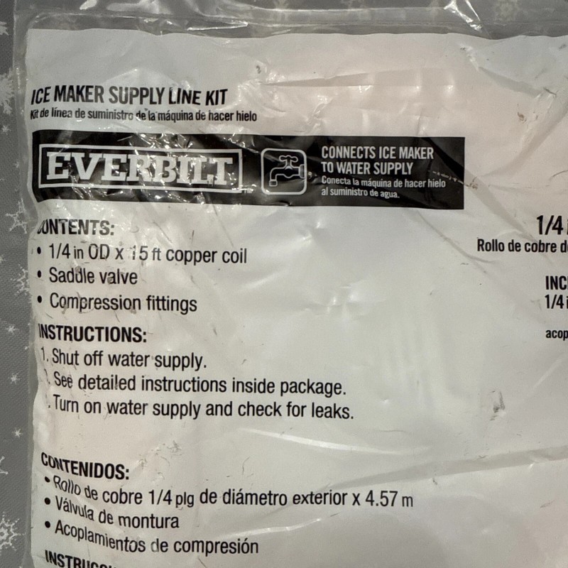 Everbilt Ice Maker Installation Kit Supply Lines Copper 1/4" x