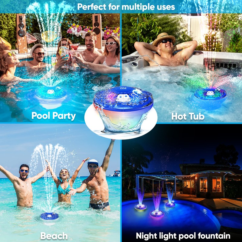 Pyle Floating Pool Fountain with 6 Mode LED Light Show,