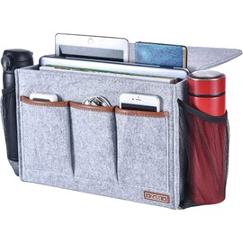 Zafit Bedside Caddy, Large Size Storage Organizer with 8 Pockets - Perfect for Magazine, Remotes, Phone (13.4'' x 18.1'', Light Grey)