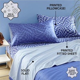 Urban Lifestyle Stylish Cozy 6 Piece Blue Check Sheet Set, Includes 2 Pillow Cases, 2 Flat Sheets, and 2 Fitted Sheets,Twin/XL