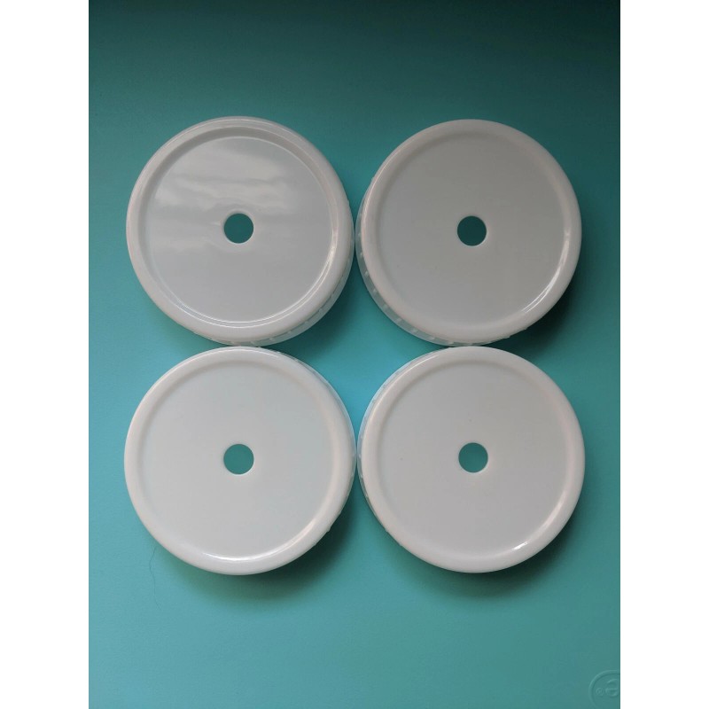 White Ribbed Mason Jar Lids w/ Straw Hole Set of