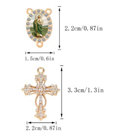 Jiali Q Religious Rosary Making Supplies, 20 Pieces with Our Lady of Guadalupe Oval Connectors and Crystal Cross Charms, Gold Tone Alloy Steel, 10 Medallions 0.87x0.6 inch, 10 Crosses 1.3x0.87 inch (Golden Saint Jude)