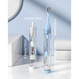 First-zgel 2 Pcs Travel Toothbrush Kit Fold Travel Size Built-in Toothbrushes Set, Including 2 Replacement Toothbrush Heads for Travel Camping School Business Trip (Blue, White)