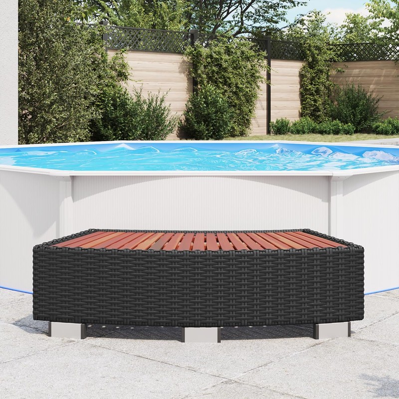 vidaXL Spa/Hot Tub Step, Powder-Coated Steel Frame, Eucalyptus Tropical Hardwood,