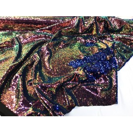 New Creations Fabric And Foam Inc Iridescent Sequins Fabric,Shiny Reversible Mermaid Fish Scales Royal /Green-Yard