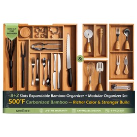 keechee 6-Piece Bamboo Drawer Organizer Set, 2.2" Deep | Multi-Use Organizers for Utensils, Silverware, Cutlery, Desk, Bathroom, Junk Drawer & Makeup, Non-Slip Feet Included.