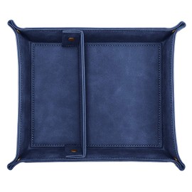 SITHON Valet Tray Desktop Storage Organizer – Removable 2 Compartments Catchall Tray Bedside Vanity Tray Nightstand Caddy Holder Desk Storage Plate, Dark Blue