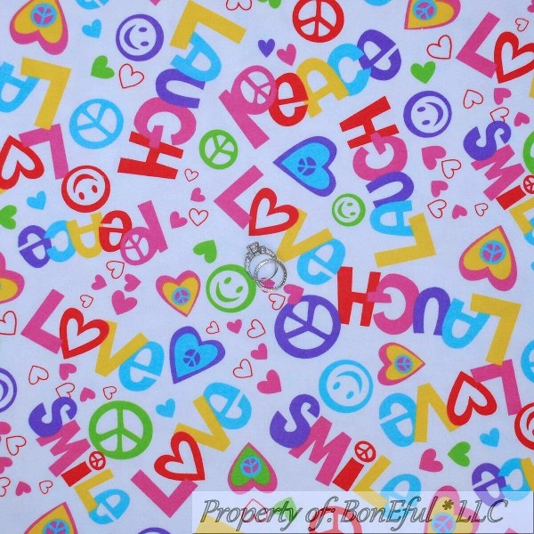 Signature BonEful Fabric FQ Cotton Quilt Flannel Peace Love Heart