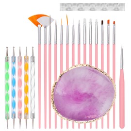 20pcs Nail Brushes, Silicone Fingernail Brush Double Ended Dotting Tool with Nail Polish Mixing Palette and Pen Holder for Manicure Art Design Painting