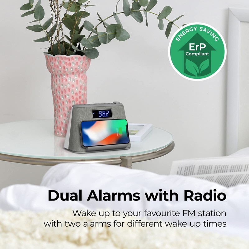 i-box Alarm Clocks Bedside, Alarm Clock with Wireless Charging, Bluetooth