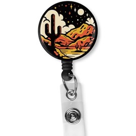 LDGXHCS Desert Landscape Retractable ID Card Badge Holder with Alligator Clip, Name Nurse Decorative Badge Reel Clip on Card Holders,Badge Holder,Badge Reel, Small, Black, LDGXHCS-2024