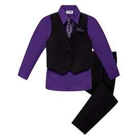 OLIVIA KOO Boys Colored Shirt Pinstripe 4 Piece Pinstriped Vest Set Size Infant-Boy,Purple,10