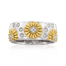 Ross-Simons Diamond Sunflower Ring in Sterling Silver and 18kt Gold Over Sterling. Size 5