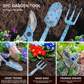 Evertools 3piece Printed Garden Tool Set, Heavy Duty Aluminum Gardening Tool Kits Including Hand Rake, Pruning Shear and Trowel for Indoor & Outdoor Use, Ergonomic Handle, Perfect Gardening Gift